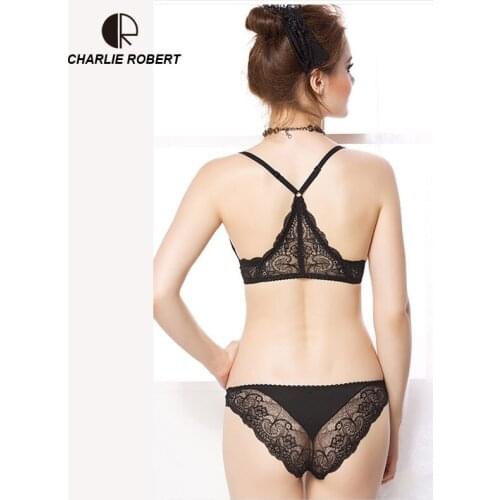 CR Intimates 2017 New Women Sexy Lingerie Lace Y-line Straps Front Closure Bra Hollow Out Panties Bra set Underwear WI473