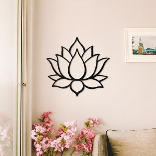 Lotus Flower (80*70 cm) metal Decor Black Vinyl Large Hanging Wall Art Meditation Studio Home Living Room Office Decoration