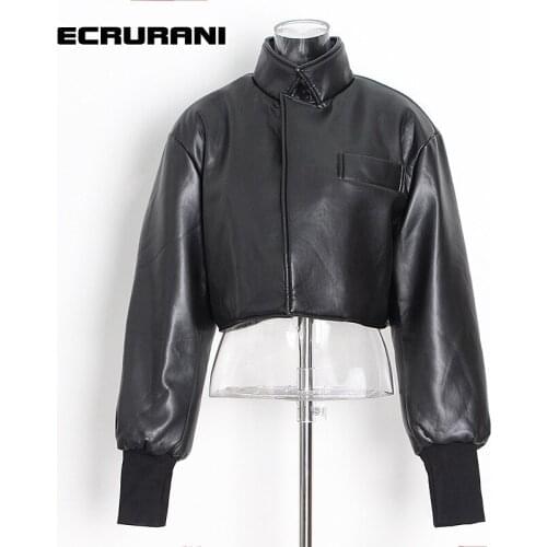 ECRURANI Black Casual Jacket For Women Lapel Collar Long Sleeve Patchwork Short Jackets Female Summer Clothing 2021 Fashion Tide