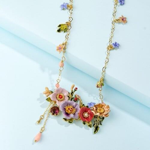 European and American Winter Garden Series Enamel Glazed Peony Flower Tassel Pendant Long Necklace Sweater Chain Female Sweet