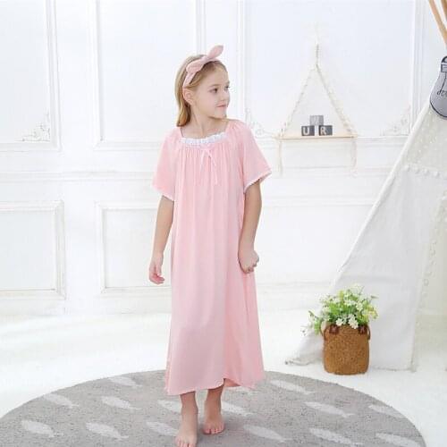 European Loose Comfortable Kids Sleepwear Lace Bow Homewear 3-8 Year Girls Nightgown White Cotton Long Nightgown For Girls