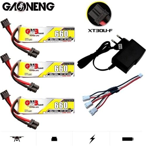 GAONENG GNB 2S 7.6V HV Lipo Battery+Charger 660mAh 90C/180C XT30U-F Plug for Happymodel FPV Racing Cine Whoop BetaFPV RC Drone