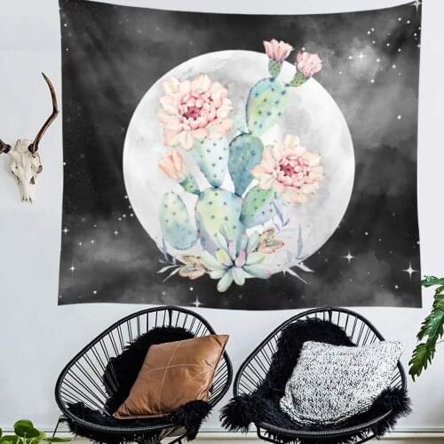 Moon Cactus Tapestry Wall Hanging Dorm Room Decoration Boho Black Trippy Tapestry Hanging Cloth Wall Decor Bohemian Wall Art
