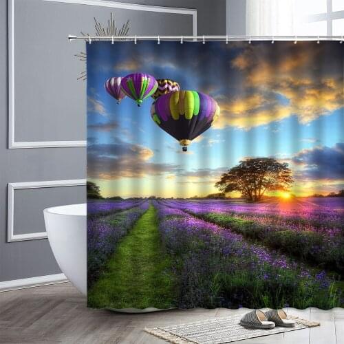 Hot Air Balloon Shower Curtains Romantic Lavender Colorful Bathroom Curtain Waterproof Fabric Home Wall Decor Bathtub Partition