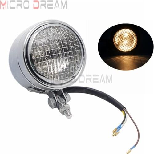 Chrome Vintage Cafe Racer Headlight High/Low Beam Front Head Light for Harley Motorcycle Cruiser Chopper Old School HeadLamp 12V