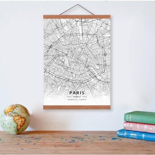 Paris, France City Map Wooden Framed Canvas Painting Home Decor Wall Art Print Pictures Poster Hanger