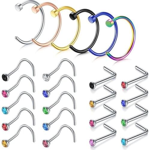 Nose Stud Ring, 14PCS-24PCS 20G 316L Stainless Steel Body Jewelry Piercing Nose Rings Studs