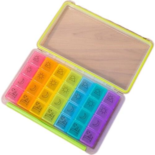 28 Rainbow Color Pill Box Weekly Portable New Portable Travel Pill Organizer with Moisture-proof Design Large Compartments