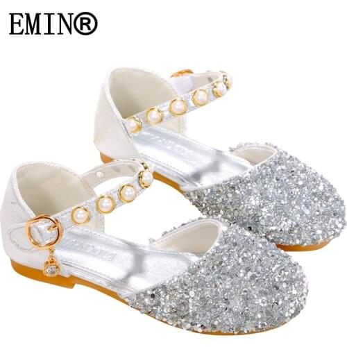 Girls princess leather shoes 2021 new semi-inclusive round toe soft bottom performance crystal dress shoes