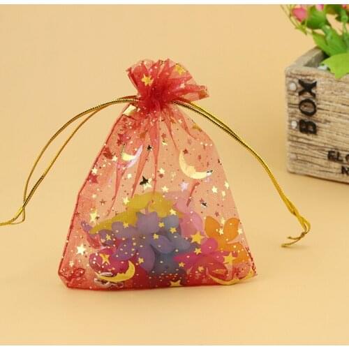 Red Star Moon Bronzing Organza Jewelry Packaging Gift Bags Wedding Gift Bags Large Tea Storage Sacks 7x9cm 200pcs/lot Wholesale