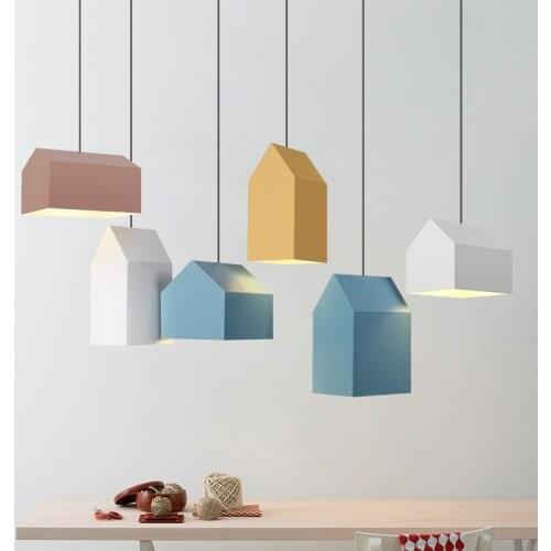 Nordic Creative Macaron Single Head Small Pendant Lights Geometry House Cafe Decorate Led Hanging Lamp Childrens Room Lighting