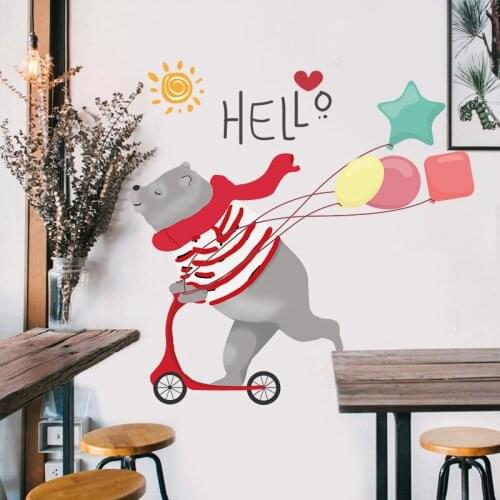 Cute Skateboard Bear Wall Stickers Diy Cartoon Animals Home Decor For Kids Room Nursery Decortaion Poster Wallpaper Home Decals