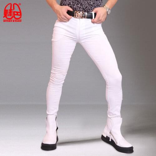 MEISE Men Sexy Tight Long Pants Low Rise Denim Pencil Pants Nightclub Costume Smooth Homme Stage Wear Bar Skinny Trousers NK22