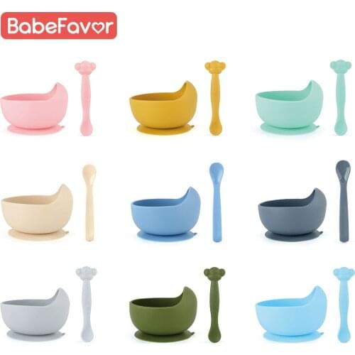Baby Bowl and Spoon Set Silicone Food Grade Non-Slip Crockery Dishes Suction Kids Feeding Cute Bowl Spoon Tableware Dinnerware