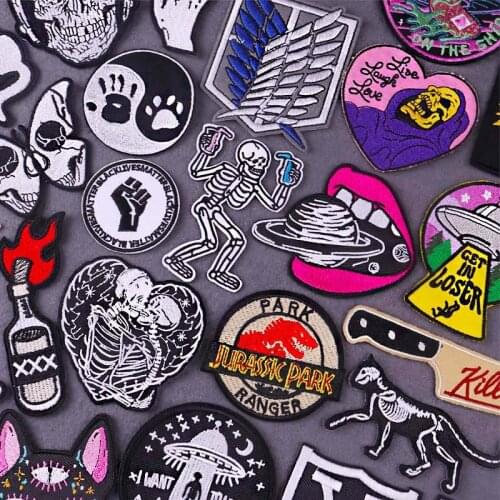 Punk Patch Hippie Embroidered Patches On Clothes Space Patch For Clothing Iron On Patches Diy Skeleton Stripes Badges Custom