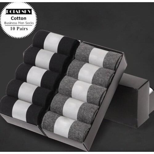 DOIAESKV 10Pairs/lot Mens Cotton Socks Black White Business Men Socks Soft Breathable Male Crew Socks for Four Season EU 39-44
