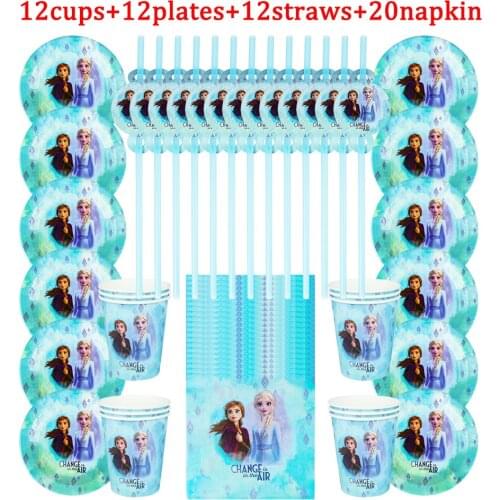 Disney Princess Frozen Party Disposable Tableware Cup Plate Straws Napkin Birthday Decorations High Quality Baby Shower Gifts