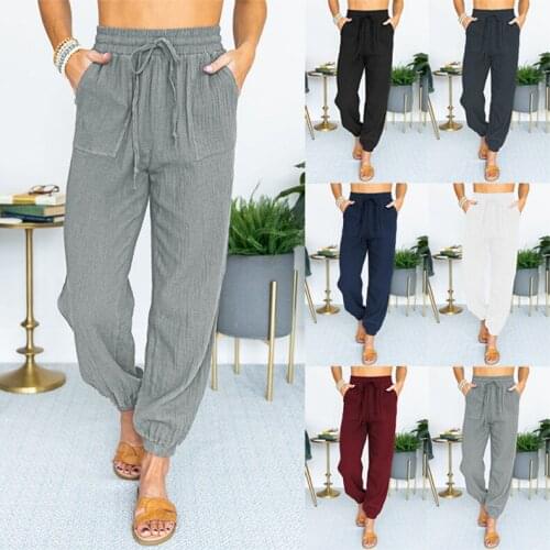 2021 Autumn High Waist Sport Womens Pants Solid Black Loose Drawstring Female Pants Fashion Casual Running Ladies Bottom