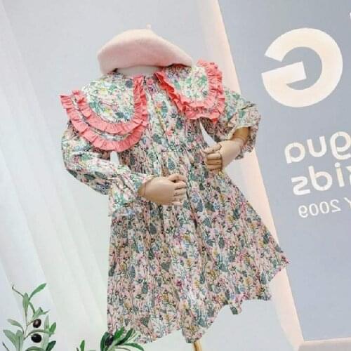 Girls' Dress New European American Autumn Flared Sleeves Floral Doll Collar Princess Party Dress Children Kids Clothing 3-7 Y
