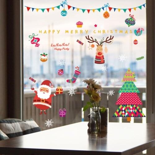 Christmas Decorations Stickers Store Glass Wall Sticker Xmas New Year Decals Posters For Dining Room Background DIY Wall Murals