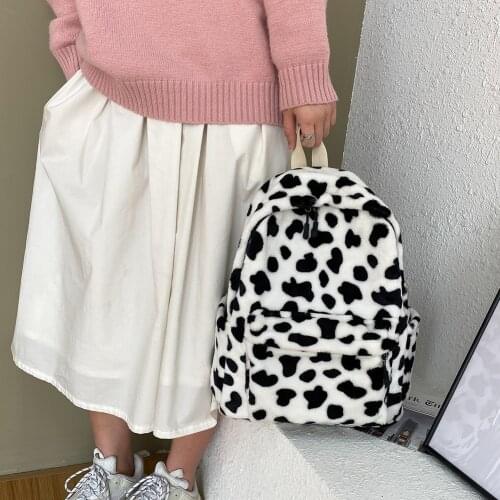 Vintage Women Handbags Shoulder Bags Fashionable Milk Cow Pattern Bags Ladies Shoulder Bags Plush Cute 2020 Bags