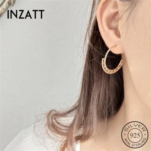 INZATT Geometric Semicircle Hollow Triangle Stud Earrings Real 925 Sterling Silver Fashion Jewelry Trendy Big earrings For Women