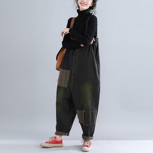 #1509 Spring Vintage Big Size Wide Leg Jumpsuit Women Loose Spaghetti Strap Bodycon Jeans Jumpsuits Denim Overalls For Women