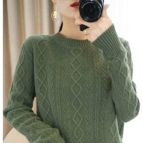 2021 New Autumn Winter Thick Cashmere Sweater Womens Fashion Twist Wild Bottoming Shirt Round Neck Pure Wool Knitted Pullover