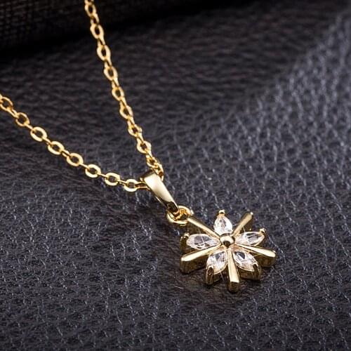 Fashion petal leaf Necklace Pendants for womens Stainless Steel Rose Gold Color Chain Necklace Cubic Zirconia Pendants Jewelry