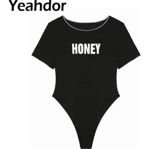 Oversizes Women Fashion Letter Print Bodysuit Round Neck Short Sleeve Ruffle Ribbed Knit Stretchy Casual Bodysuit Jumpsuit