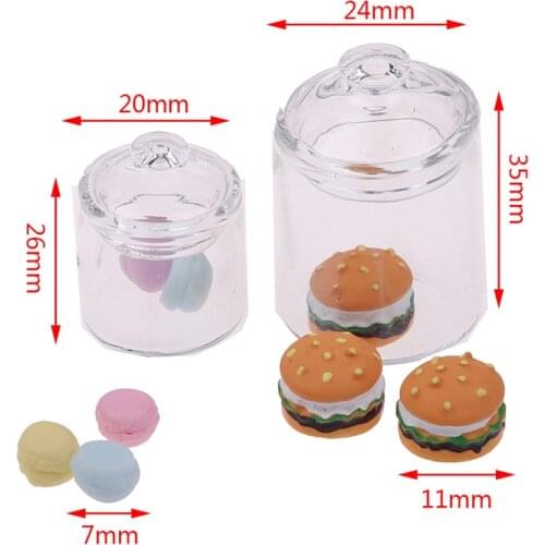 1Set 1/12 Dollhouse Miniature Clear Glass Bottles Storage Jar Kitchen Dolls Accessories Miniature Hamburger Toys
