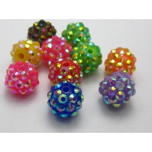 20 Mixed Colour Acrylic Pave Rhinestone DISCO Ball Beads 12mm Spacer