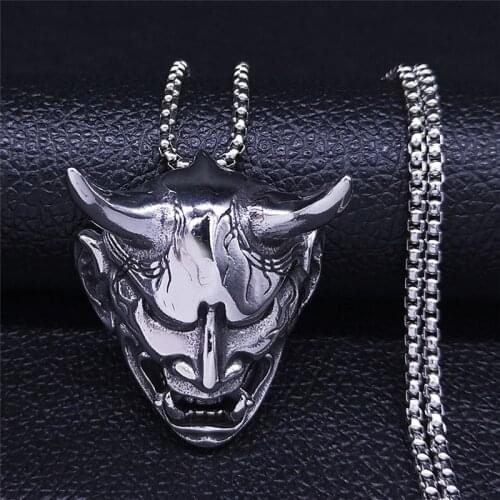 2021 Locomotive Devil Satan Stainless Steel Necklace Men Silver Color Pendant Jewelry collares de acero inoxida NZZ56S03