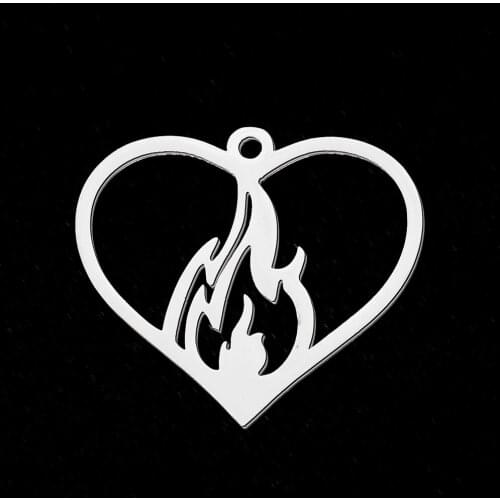 5pcs/lot 100% Stainless Steel Heart-shaped Flame DIY Earring Pendant Charm Wholesale Never Fade Custom Charms