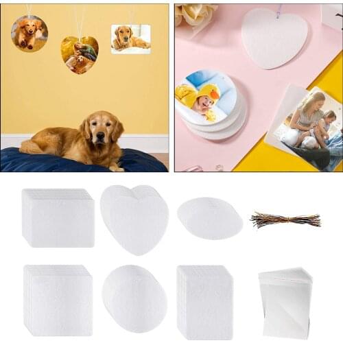60 Sublimation Air Freshener Blanks Fragrant Sheets Felt Polyester Cut Blanks for DIY Heat Press with Elastic Cord and Bag