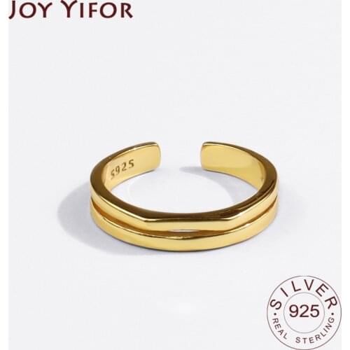 925 Sterling Silver Rings for Women Double Lines Wide Vintage Wedding Trendy Jewelry Large Adjustable Antique Rings Anillos