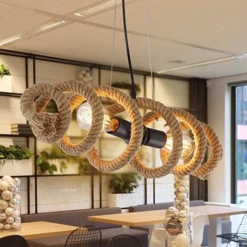 American industrial hemp creative personality Iron Pendant Lights Bar Cafe 2head Restaurant Retro Art Pendant Lamps