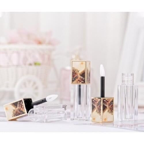 FreeShip 8pcs 4.5ml Empty Clear Lip Gloss Tube With 3D Printing Lid Slanted Wands Cosmetic Lip packaging Container for DIY