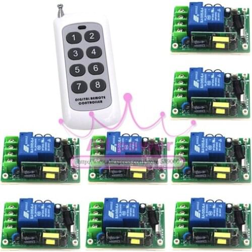 Free Shipping Wide voltage 85-250V 30A RF Wireless Remote Control 8 Switch and 1 Controller System