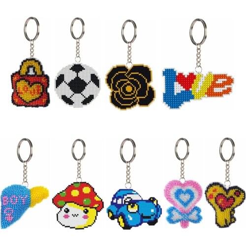 DIY Handmade Craft Bead Cross Stitch Keychain Printed Embroidery Needlework Key Ring Kit for Gift Backpack Pendant Ornaments