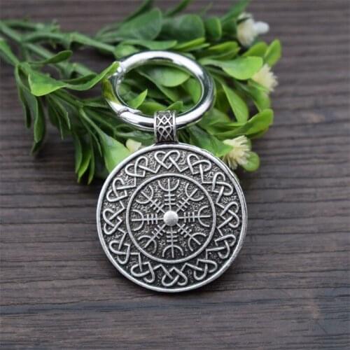 Viking Heart to Heart Compass Keychain Round Vegvisir Scandinavian Pendant Amulet Couple gift
