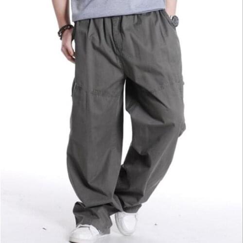 Spring Autumn Plus Size Cargo Pants for Men Cotton Casual Joggers Pants Side Pocket Loose Baggy Trousers Streetwear