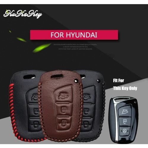 Genuine Leather 3 Buttons Car Key Case Cover For Hyundai I20 I30 I40 IX25 IX35 hb20 Santa Fe Creta Solaris Smart Key Holder