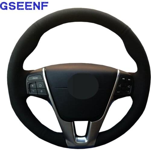 Car Steering Wheel Cover DIY Black Suede for Volvo S80 S80L 2012-2015 V40 2013-2019 V70 2012-2014 XC70 2012-2017
