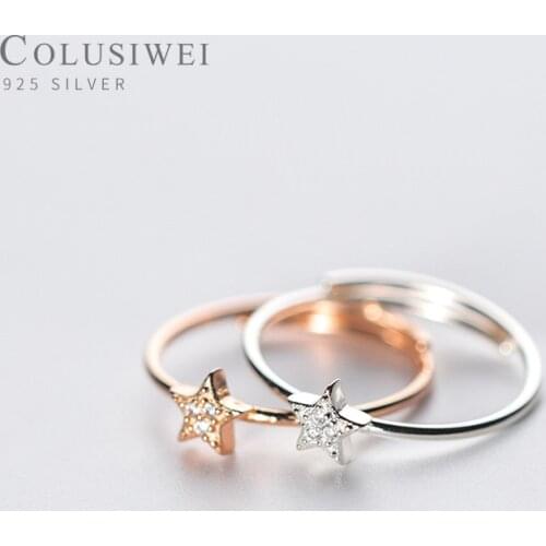 Colusiwei Genuine 925 Sterling Silver Twinkle Star Finger Rings for Women Clear CZ Paved Engagement Wedding Statement Jewelry