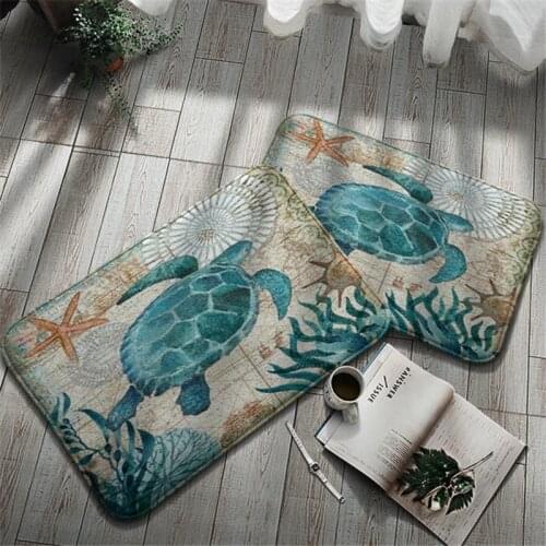 Sea Turtle Octopus Decorative Doormat 40*60cm Marine Life Pattern Home Indoor Small Carpet Kitchen Bathroom Anti-Slip Floor Mat