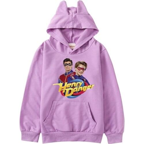 Henry Danger Kangaroo Pocket Hoodie Kids Cartoon Print Sweatshirt Boys Girls Anime Pullover Harajuku Kawaii Rabbit Ear Hoodies