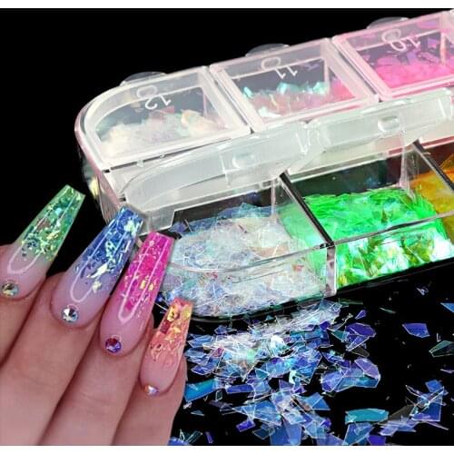 12 Grids 3D Flakes Fluorescent Nail Sequins Sparkly Paillette Nail Chunky Glitter Decorations Chameleon DIY Nail Art Accessory