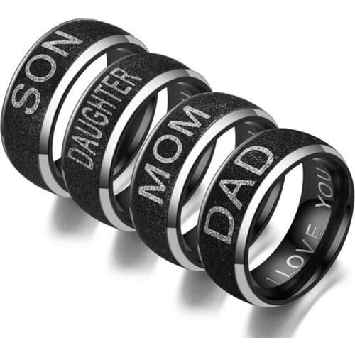 High-quality Black Pearl Sands Stainless Steel Rings Carving Warm&Romantic LOVE MOM SON DAUGHTER For Family Member Ring Jewelry