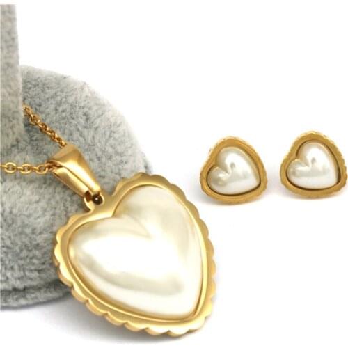 Pearl earrings Jewelry Sets Party Wedding Pendant earrings necklace for women dubai jewelry sets whit Heart shape